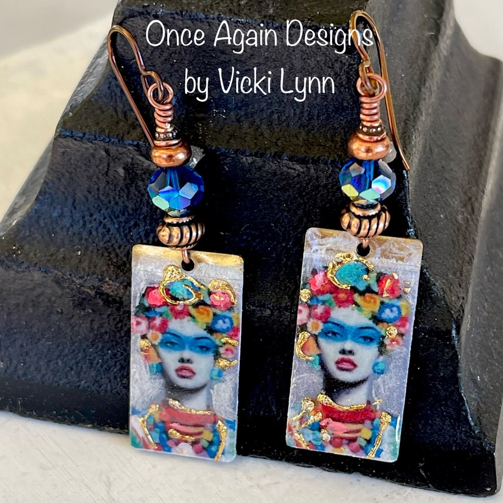 ARTISAN Earrings “Lady in Flowers”- Dangles - Picture 3 of 9